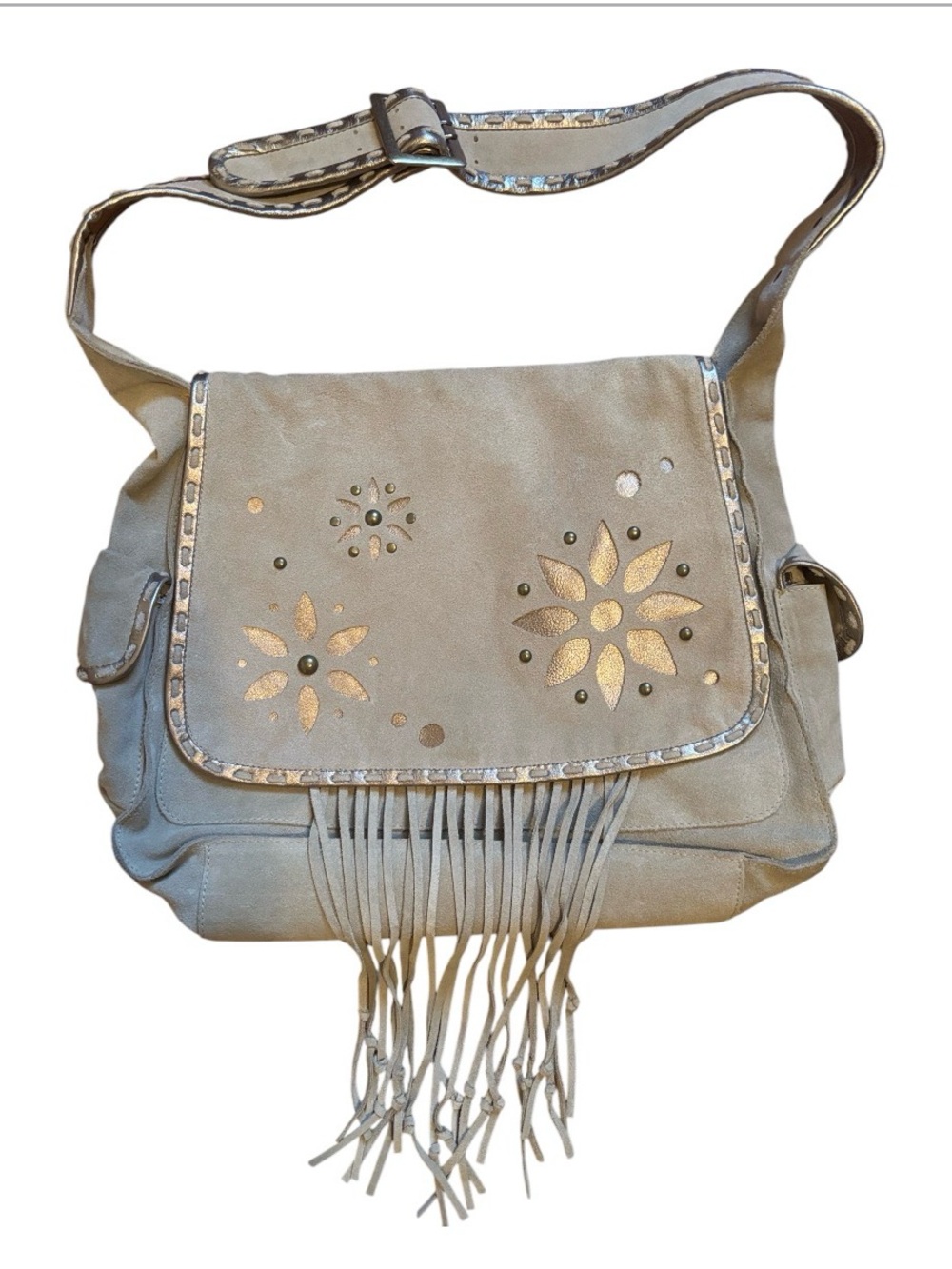 Nordstrom Large Leather Multi Compartment Hippie Satchel Crossbody Bag W Fringe